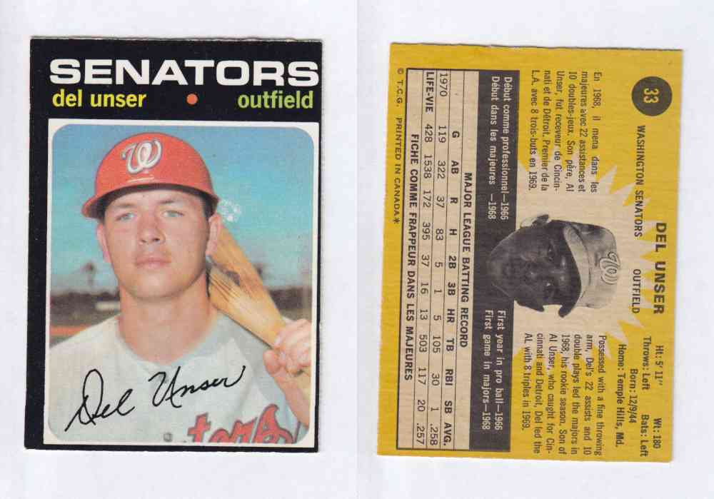 1971 O-PEE-CHEE BASEBALL CARDS #33  D. UNSER photo