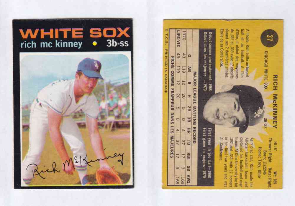 1971 O-PEE-CHEE BASEBALL CARDS #37  R. McKINNEY photo