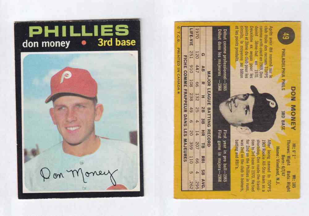 1971 O-PEE-CHEE BASEBALL CARDS #49  D. MONEY photo