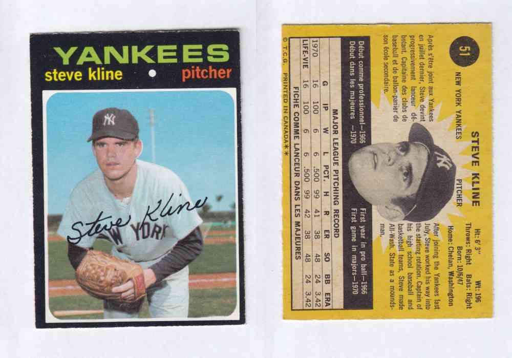 1971 O-PEE-CHEE BASEBALL CARDS #51  S. KLINE photo