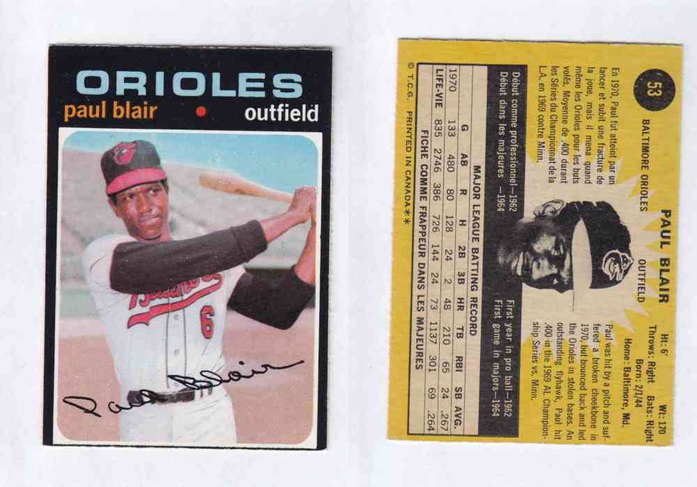 1971 O-PEE-CHEE BASEBALL CARDS #53  P. BLAIR photo