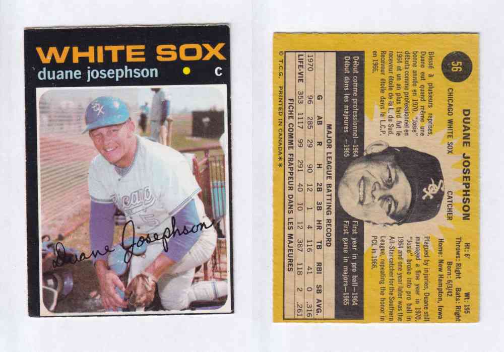 1971 O-PEE-CHEE BASEBALL CARDS #56  D. JOSEPHSON photo