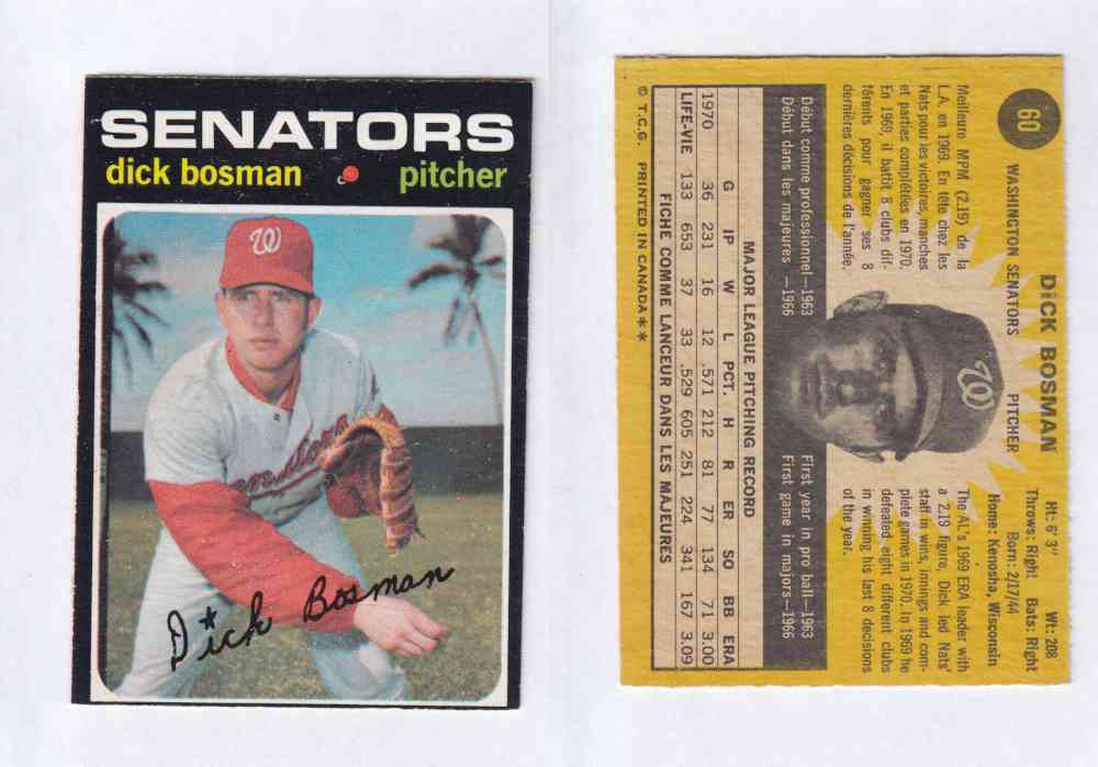 1971 O-PEE-CHEE BASEBALL CARDS #60  D. BOSMAN photo