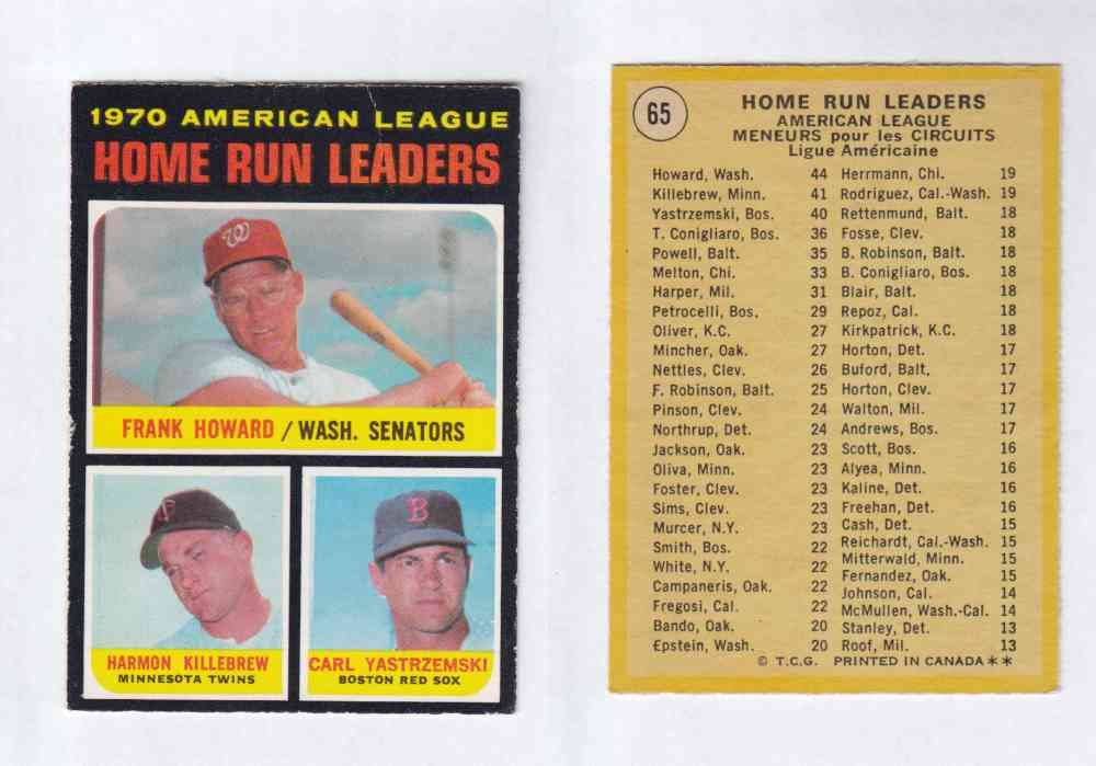 1971 O-PEE-CHEE BASEBALL CARDS #65  HOME RUN  LEADERS photo