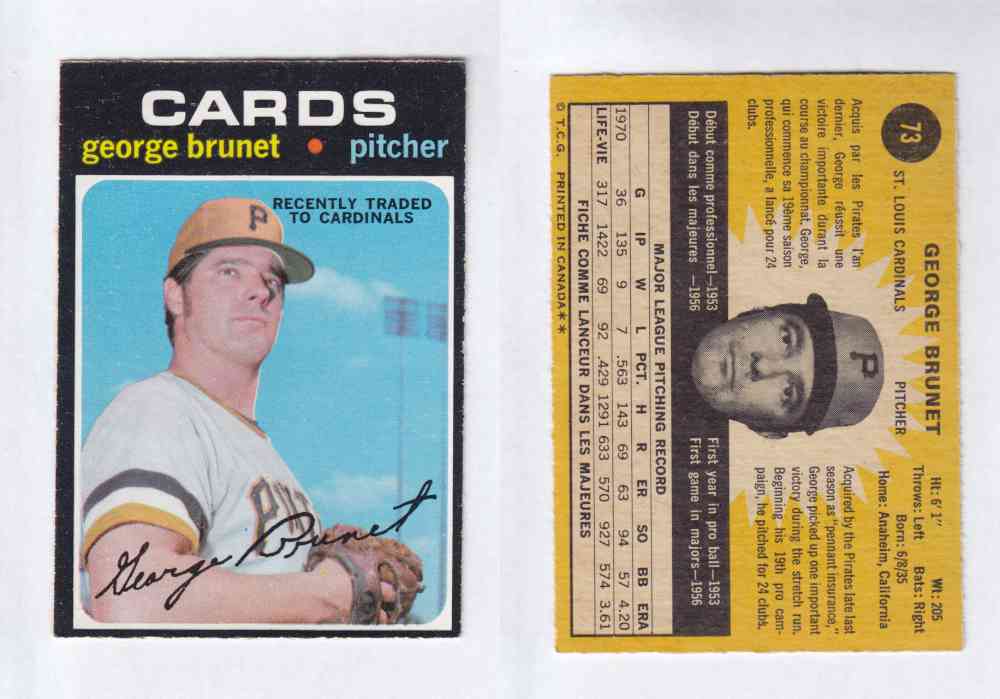 1971 O-PEE-CHEE BASEBALL CARDS #73  G. BRUNET photo