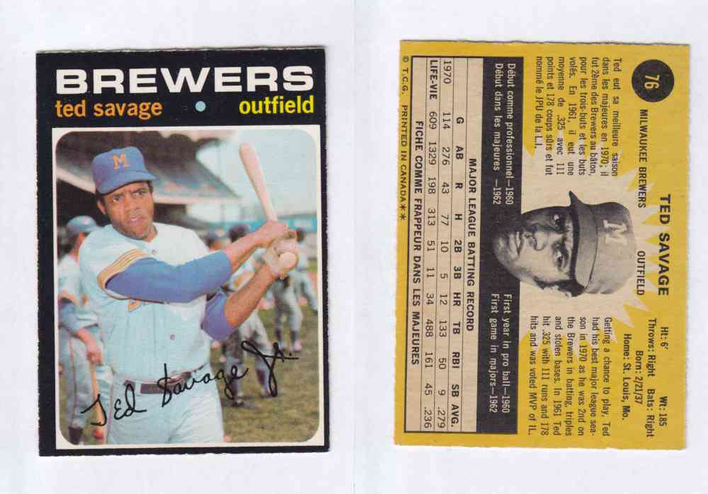 1971 O-PEE-CHEE BASEBALL CARDS #76  T. SAVAGE photo