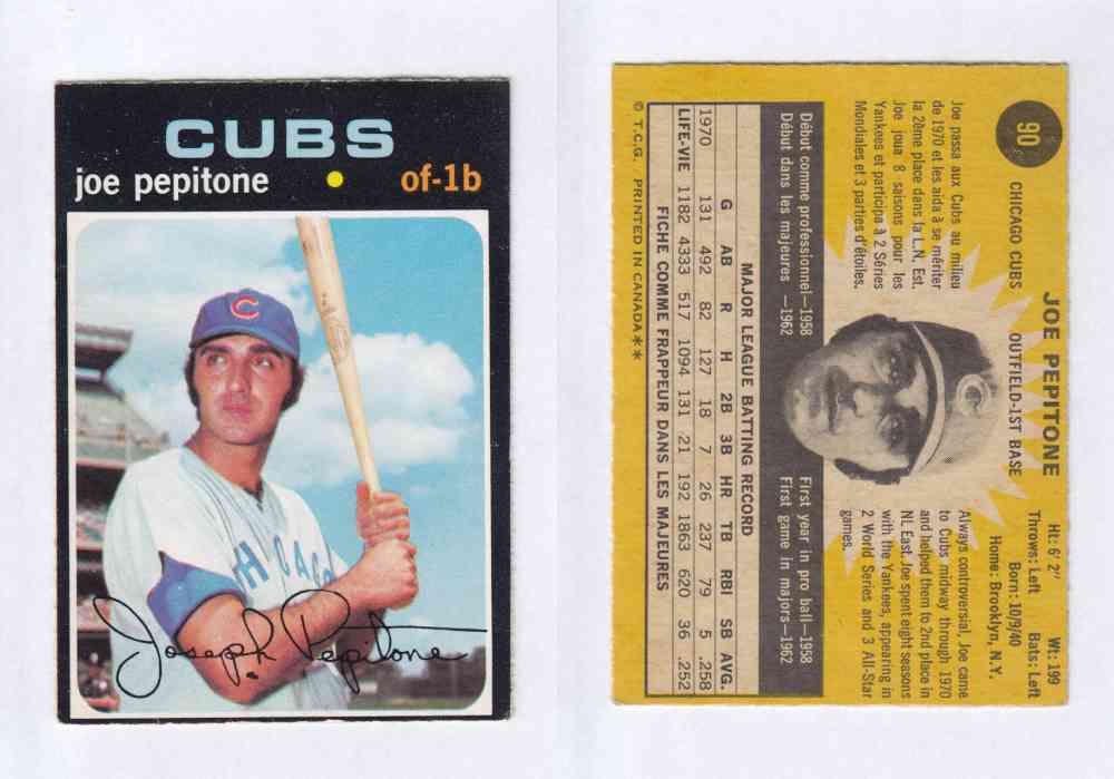 1971 O-PEE-CHEE BASEBALL CARDS #90  J. PEPITONE photo