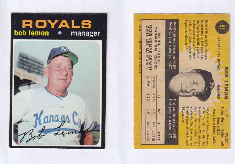 1971 O-PEE-CHEE BASEBALL CARDS #91   B. LEMON photo