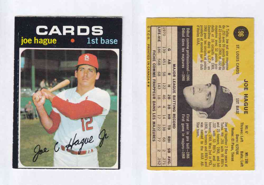 1971 O-PEE-CHEE BASEBALL CARDS #96  J. HAGUE photo