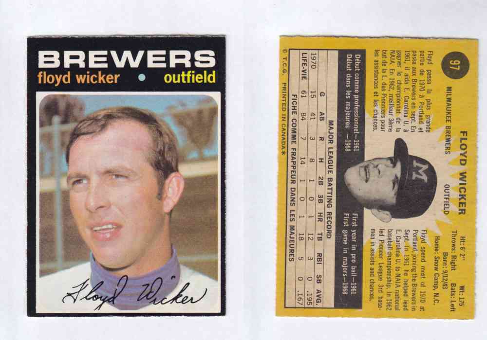 1971 O-PEE-CHEE BASEBALL CARDS #97  F. WICKER photo