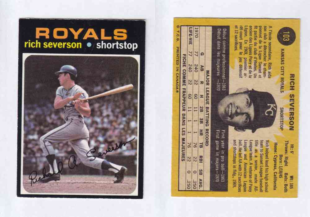 1971 O-PEE-CHEE BASEBALL CARDS #103   R. SEVERSON photo