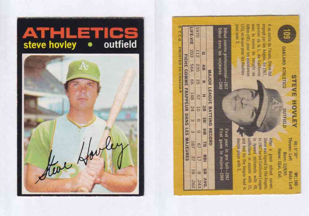 1971 O-PEE-CHEE BASEBALL CARDS #109  S. HOVLEY photo