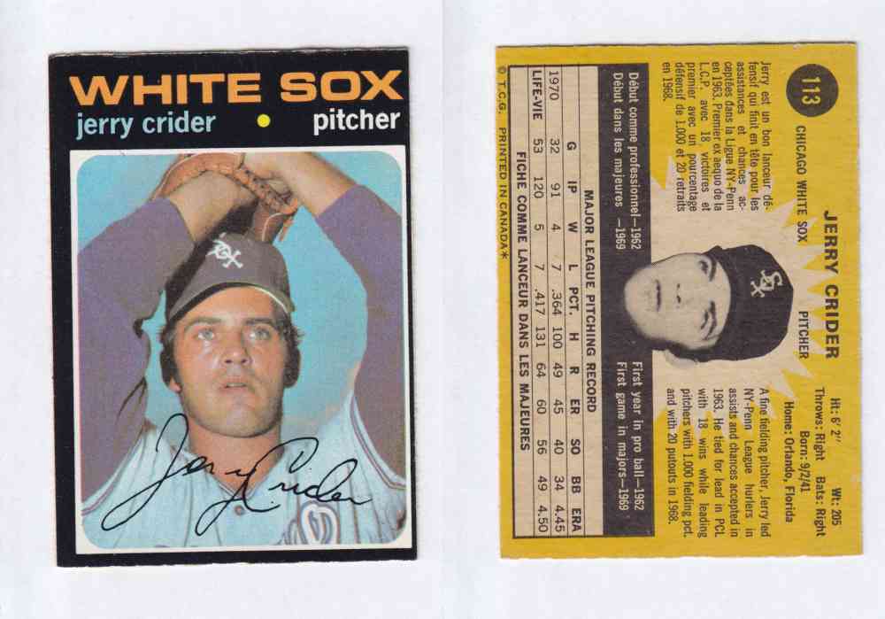 1971 O-PEE-CHEE BASEBALL CARDS #113  J. CRIDER photo