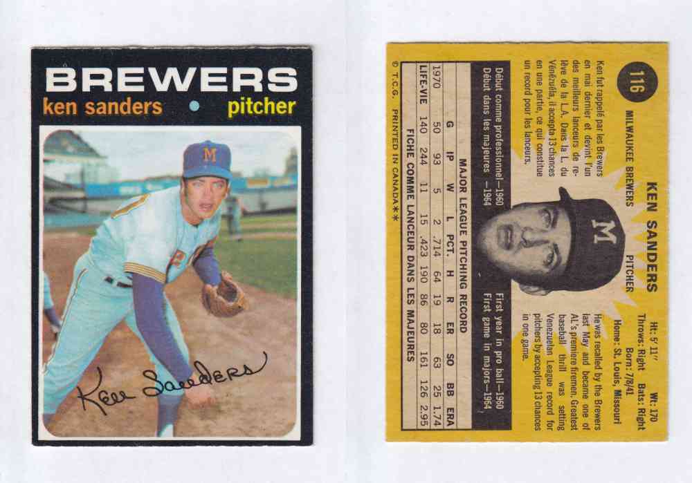 1971 O-PEE-CHEE BASEBALL CARDS #116  K. SANDERS photo