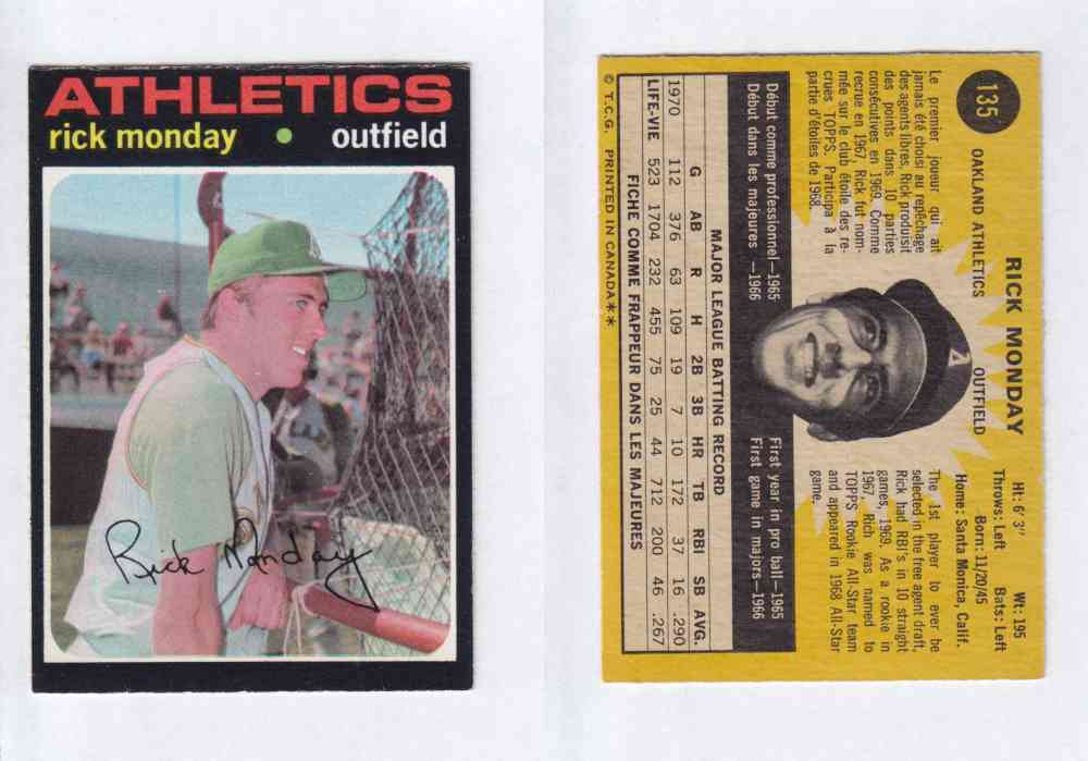 1971 O-PEE-CHEE BASEBALL CARDS #135  R. MONDAY photo