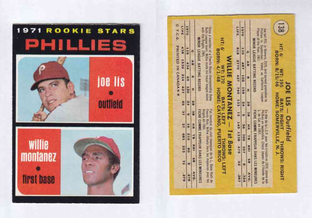 1971 O-PEE-CHEE BASEBALL CARDS #138  J. LIS photo