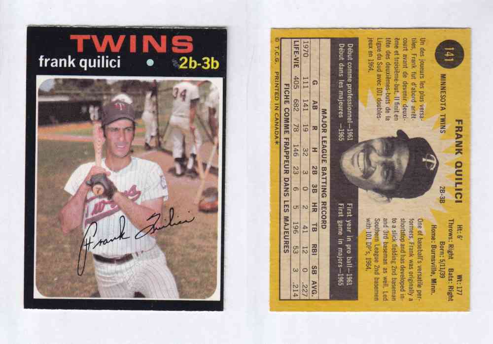 1971 O-PEE-CHEE BASEBALL CARDS #141  F. QUILICI photo