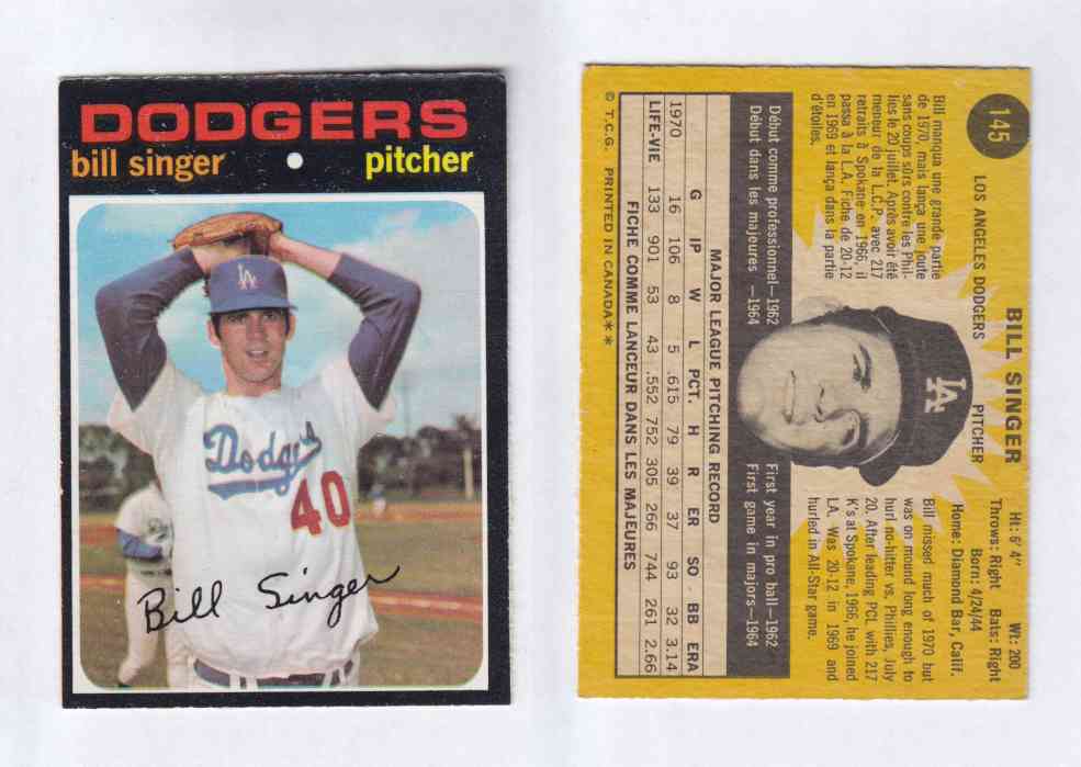 1971 O-PEE-CHEE BASEBALL CARDS #145  B. SINGER photo