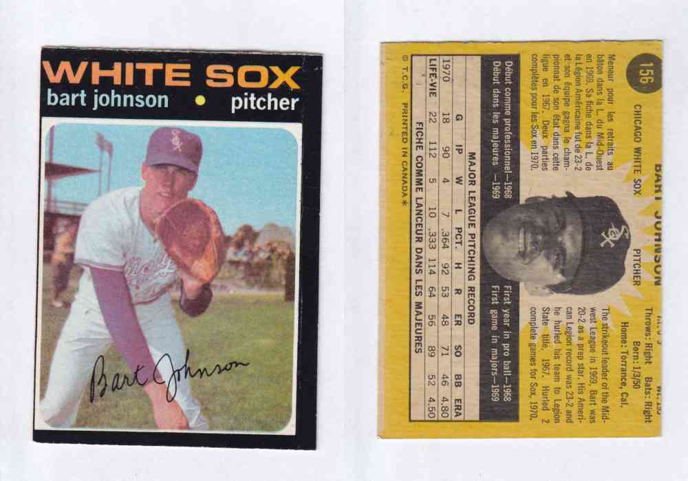 1971 O-PEE-CHEE BASEBALL CARDS #156  B. JOHNSON photo