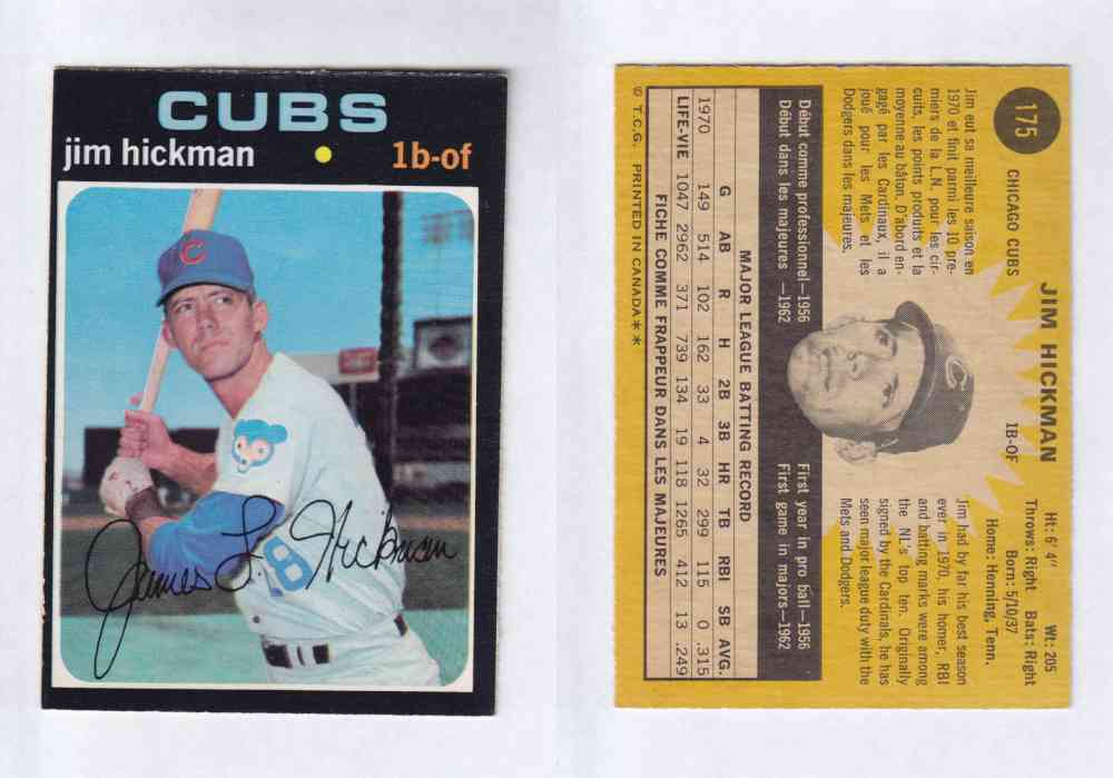 1971 O-PEE-CHEE BASEBALL CARDS #175  J. HICKMAN photo