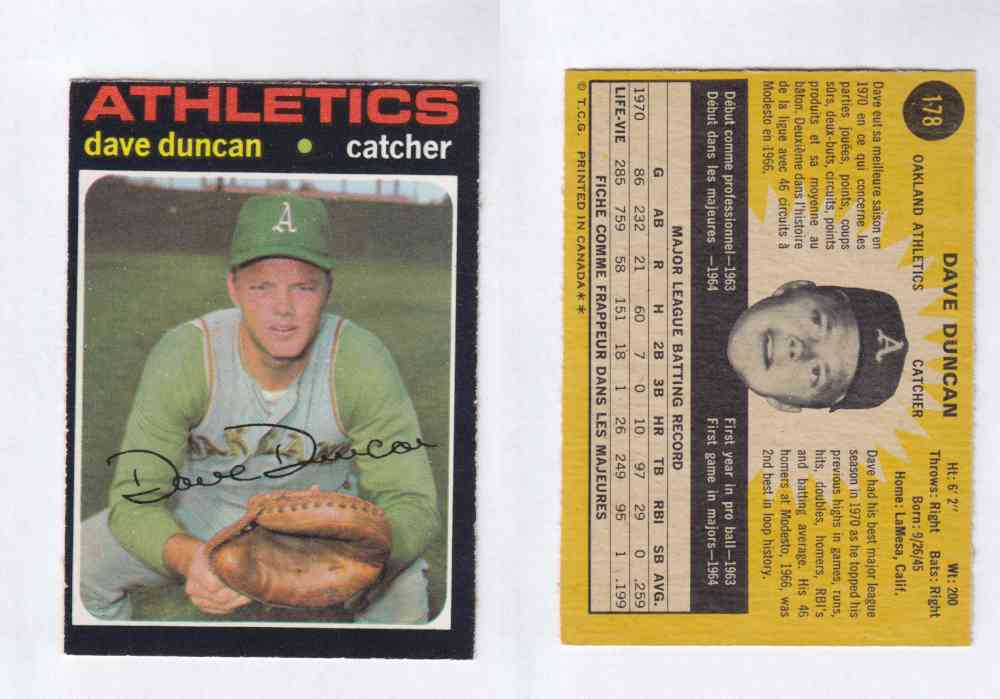 1971 O-PEE-CHEE BASEBALL CARDS #178  D. DUNCAN photo