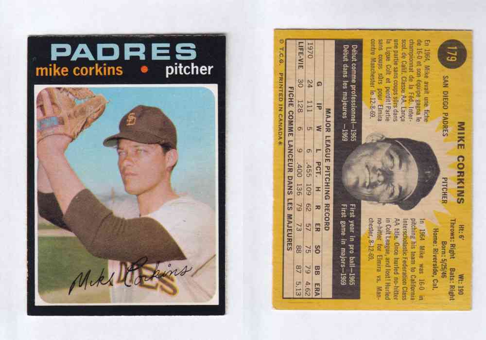 1971 O-PEE-CHEE BASEBALL CARDS #179  M. CORKINS photo