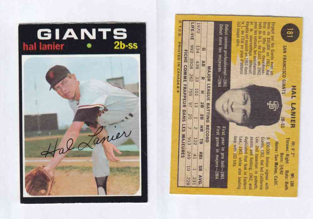 1971 O-PEE-CHEE BASEBALL CARDS #181  H. LANIER photo