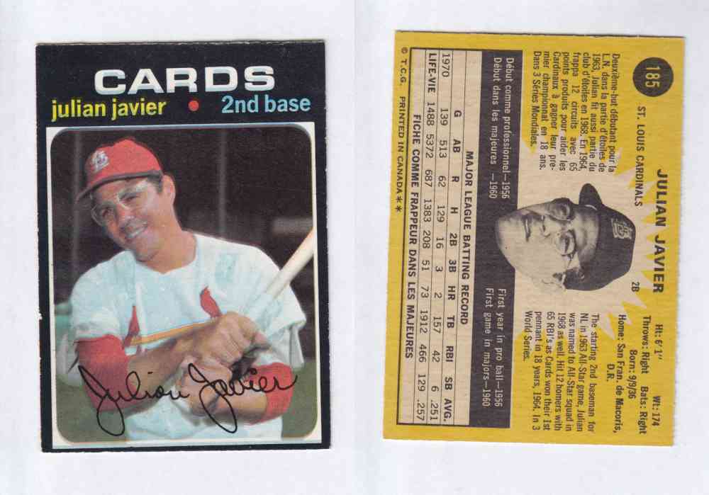 1971 O-PEE-CHEE BASEBALL CARDS #185  J. JAVIER photo