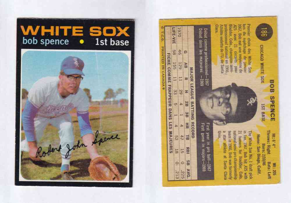 1971 O-PEE-CHEE BASEBALL CARDS #186  B. SPENCE photo