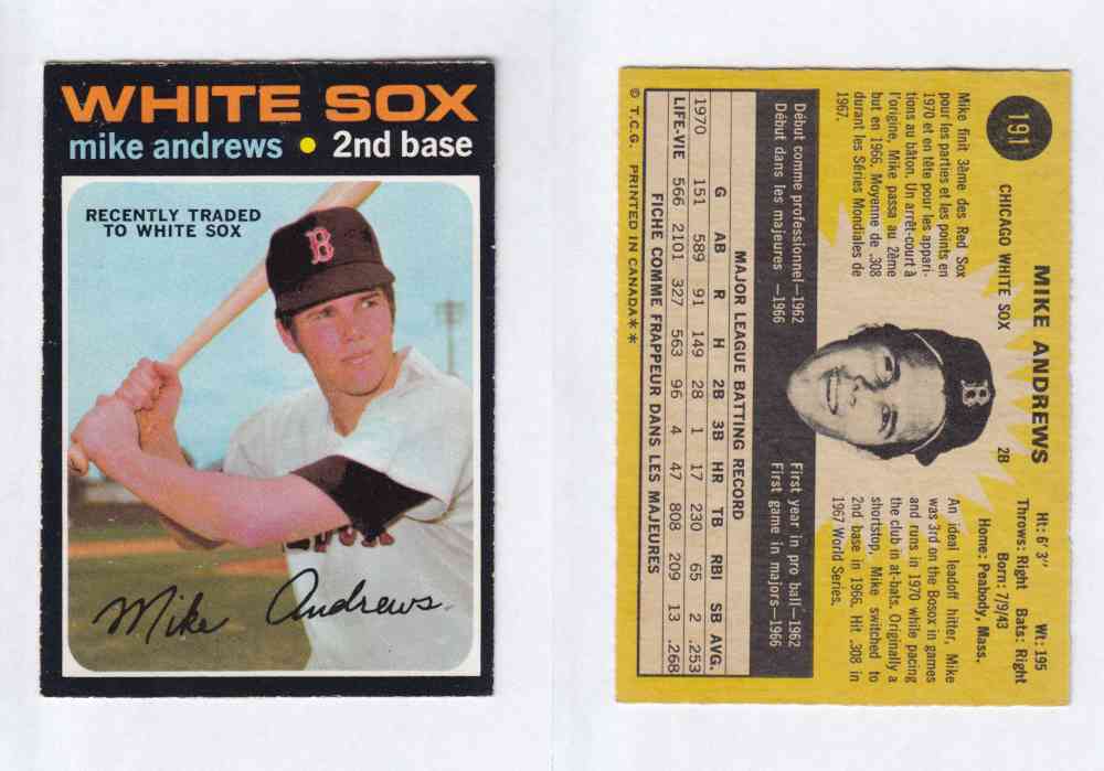 1971 O-PEE-CHEE BASEBALL CARDS #191  M. ANDREWS photo