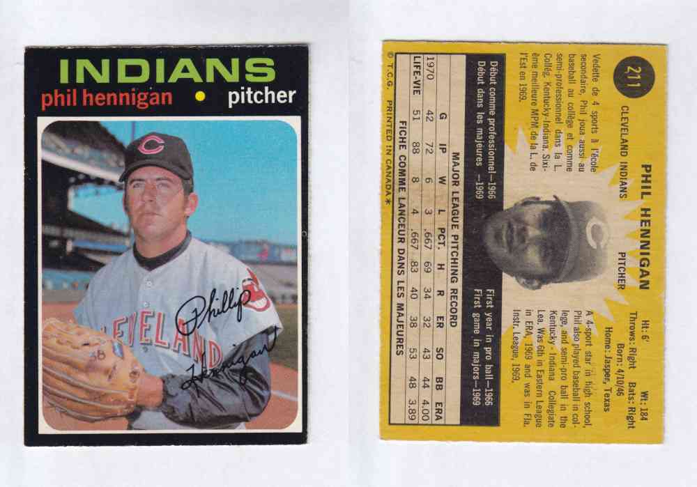 1971 O-PEE-CHEE BASEBALL CARDS #211  P. HENNIGAN photo