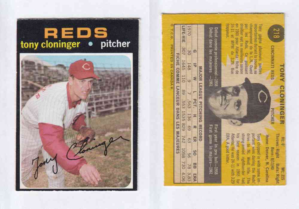 1971 O-PEE-CHEE BASEBALL CARDS #218  T. CLONINGER photo