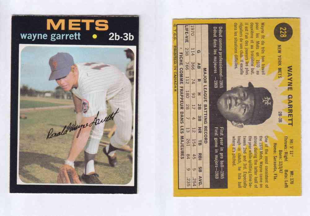 1971 O-PEE-CHEE BASEBALL CARDS #228  W. GARRETT photo