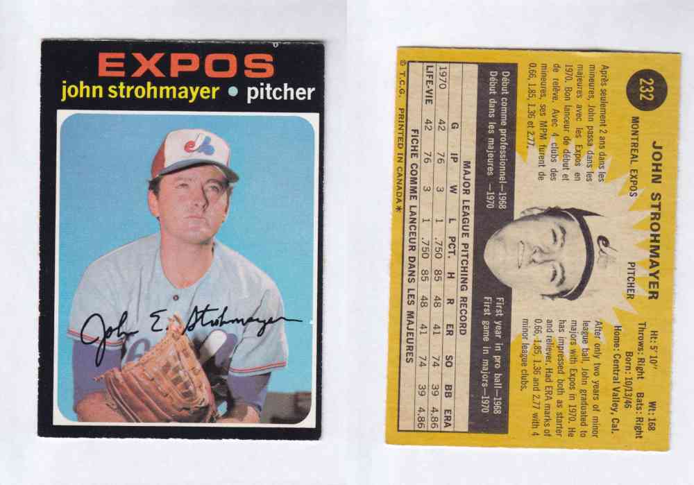 1971 O-PEE-CHEE BASEBALL CARDS #232  J. STROHMAYER photo