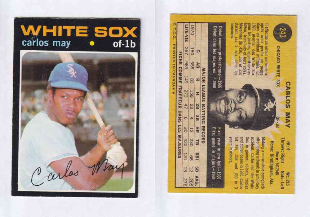 1971 O-PEE-CHEE BASEBALL CARDS #243  C. MAY photo