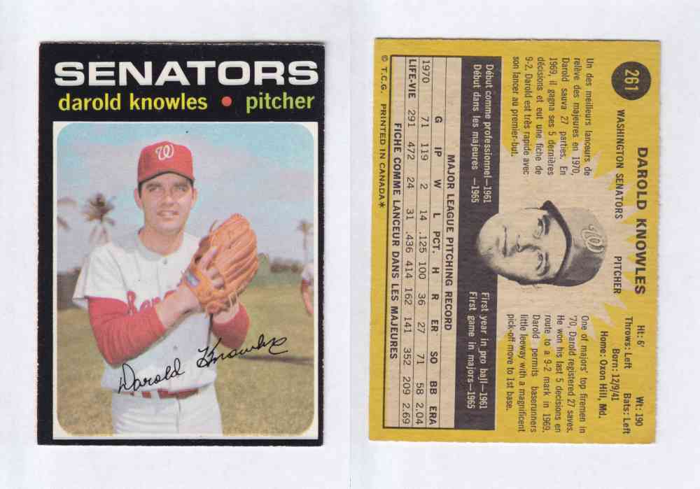 1971 O-PEE-CHEE BASEBALL CARDS #261  D. KNOWLES photo