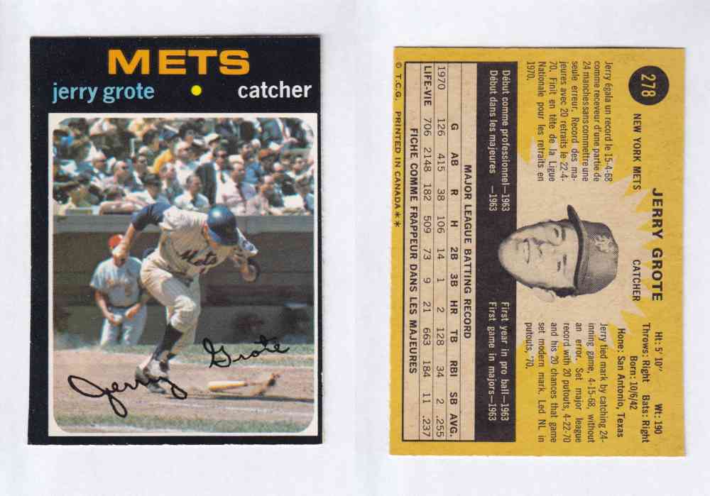 1971 O-PEE-CHEE BASEBALL CARDS #278  J. GROTE photo