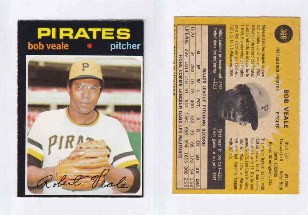 1971 O-PEE-CHEE BASEBALL CARDS #368  B. VEALE photo