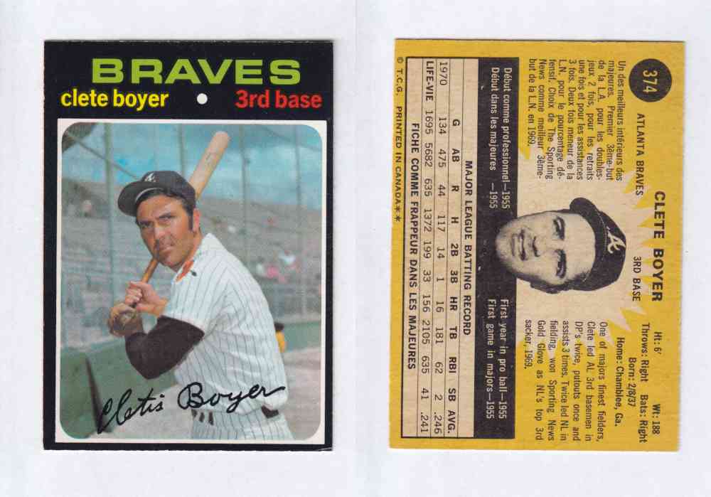 1971 O-PEE-CHEE BASEBALL CARDS #374  C. BOYER photo