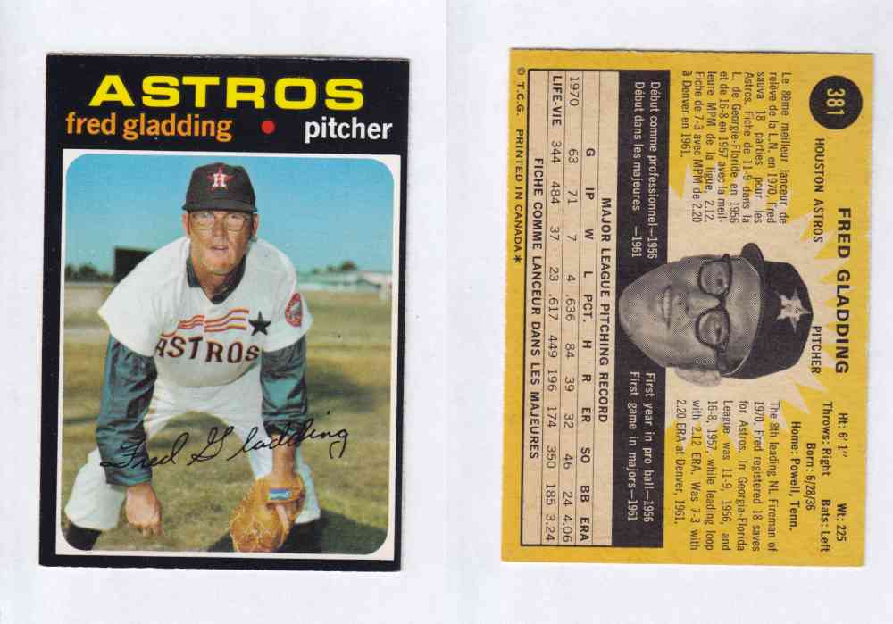 1971 O-PEE-CHEE BASEBALL CARDS #381  F. GLADDING photo