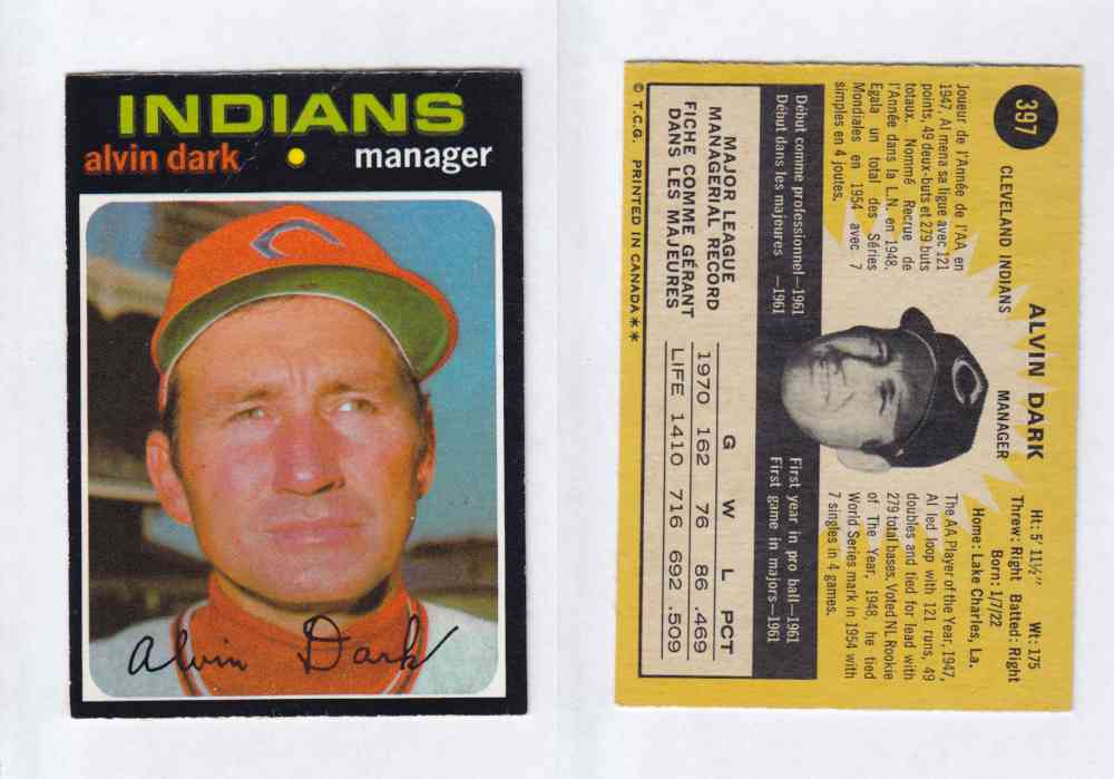 1971 O-PEE-CHEE BASEBALL CARDS #397  A. DARK photo