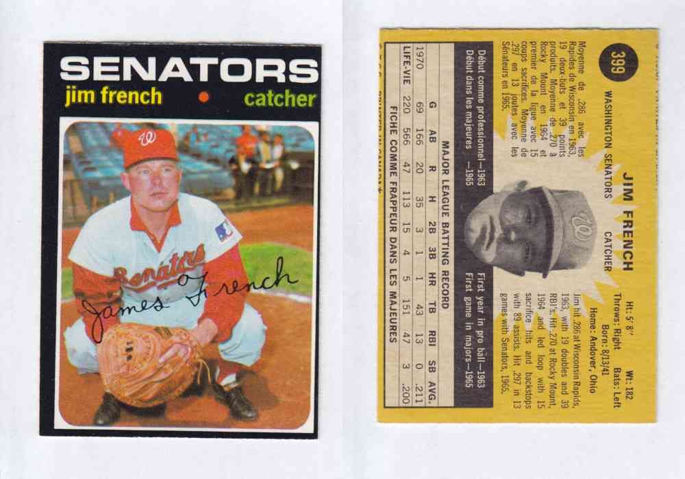 1971 O-PEE-CHEE BASEBALL CARDS #399  J. FRENCH photo