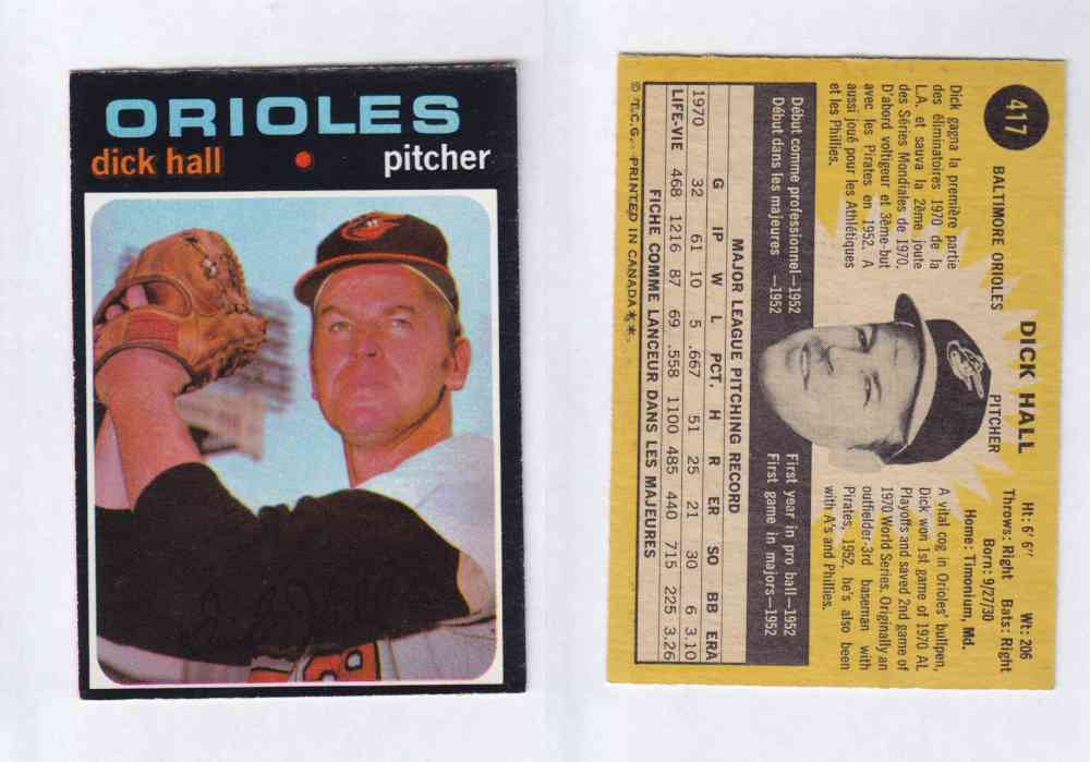 1971 O-PEE-CHEE BASEBALL CARDS #417  D. HALL photo