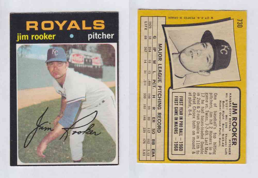 1971 O-PEE-CHEE BASEBALL CARDS #730 J. ROOKER photo