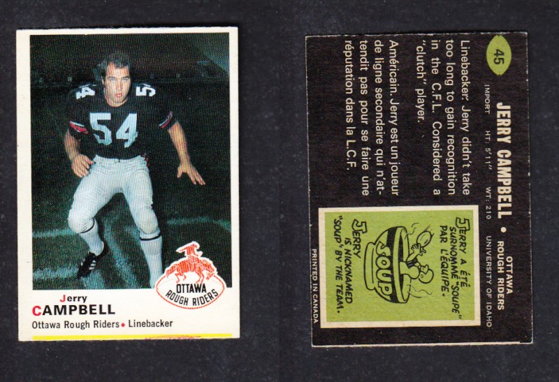 1970 CFL O-PEE-CHEE FOOTBALL CARD #45 J. CAMPBELL photo