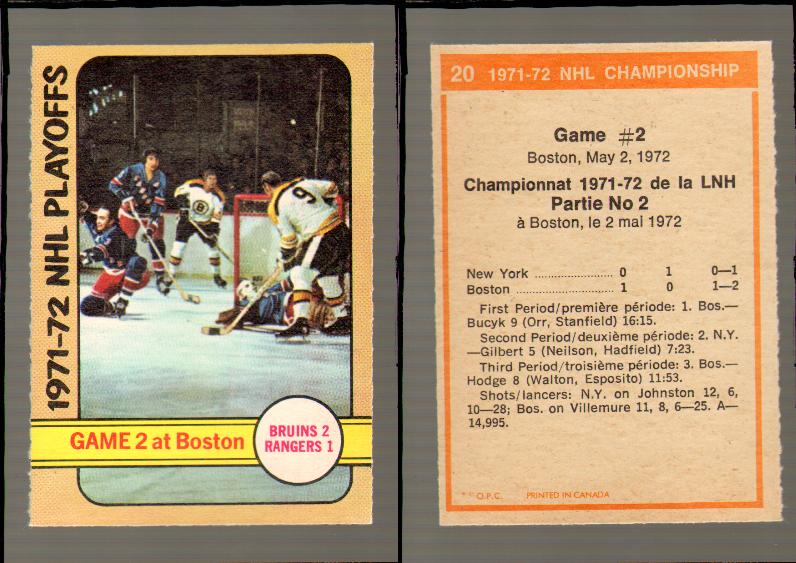 1972-73 O-PEE-CHEE HOCKEY CARD #20 GAME 2 AT BOSTON photo