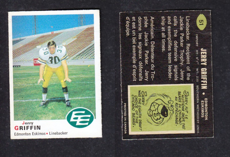 1970 CFL O-PEE-CHEE FOOTBALL CARD #51 J. GRIFFIN photo
