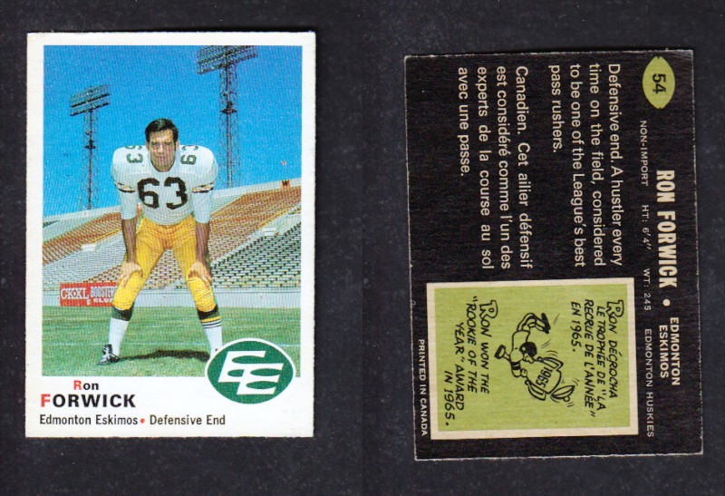 1970 CFL O-PEE-CHEE FOOTBALL CARD #54 R. FORWICK photo