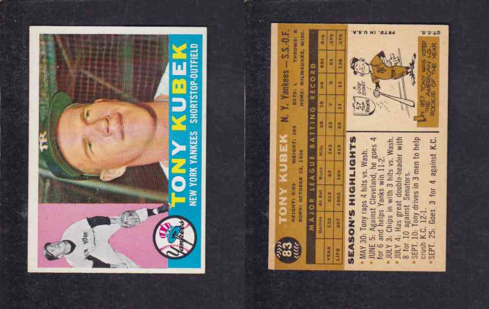 1960 TOPPS BASEBALL CARD  #83 T. KUBEK photo