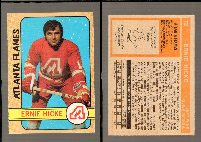 1972-73 O-PEE-CHEE HOCKEY CARD #72 E.HICKE photo